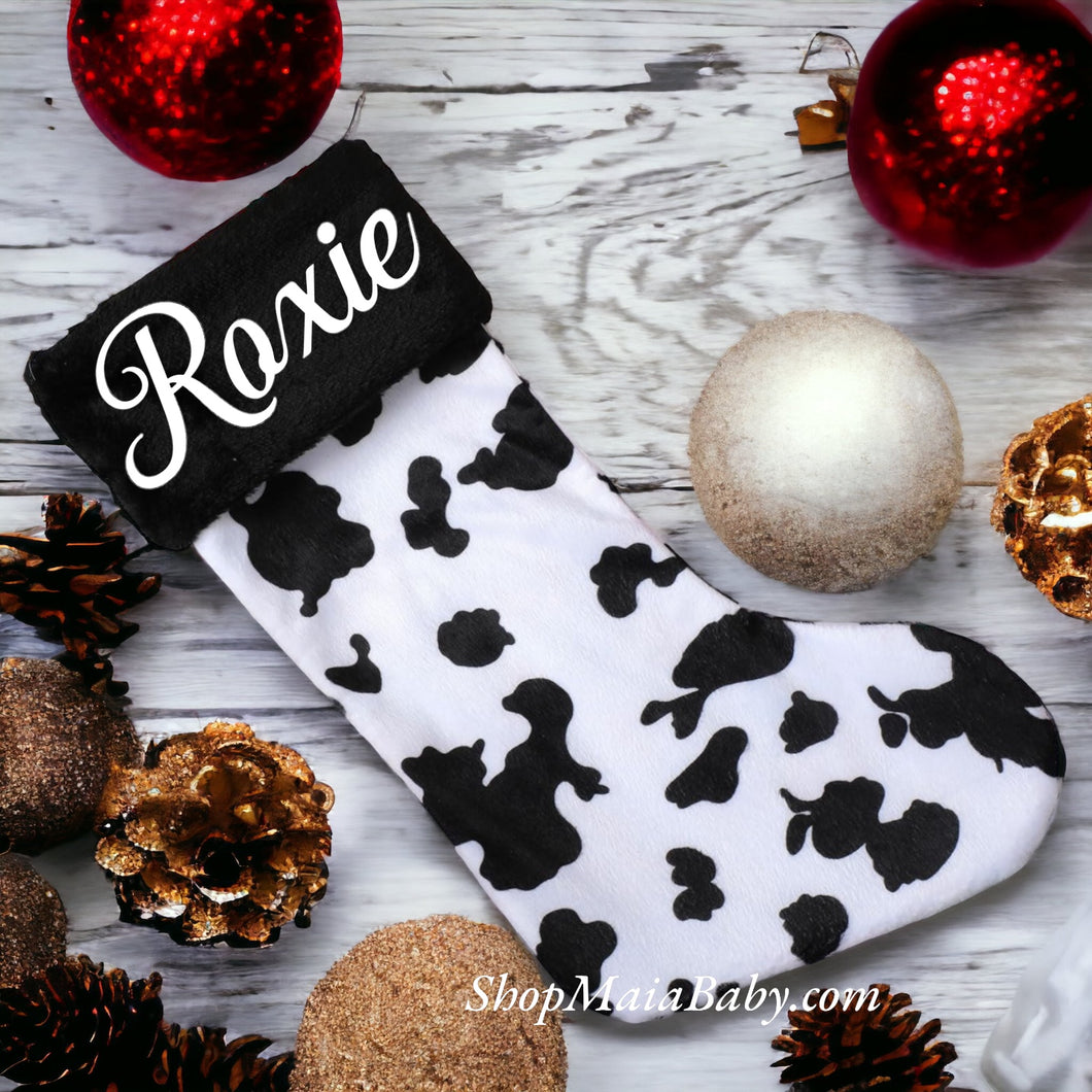 Personalized Cow Print Xmas Stocking