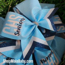 Load image into Gallery viewer, Glitter Tri-color Senior Cheer Bow
