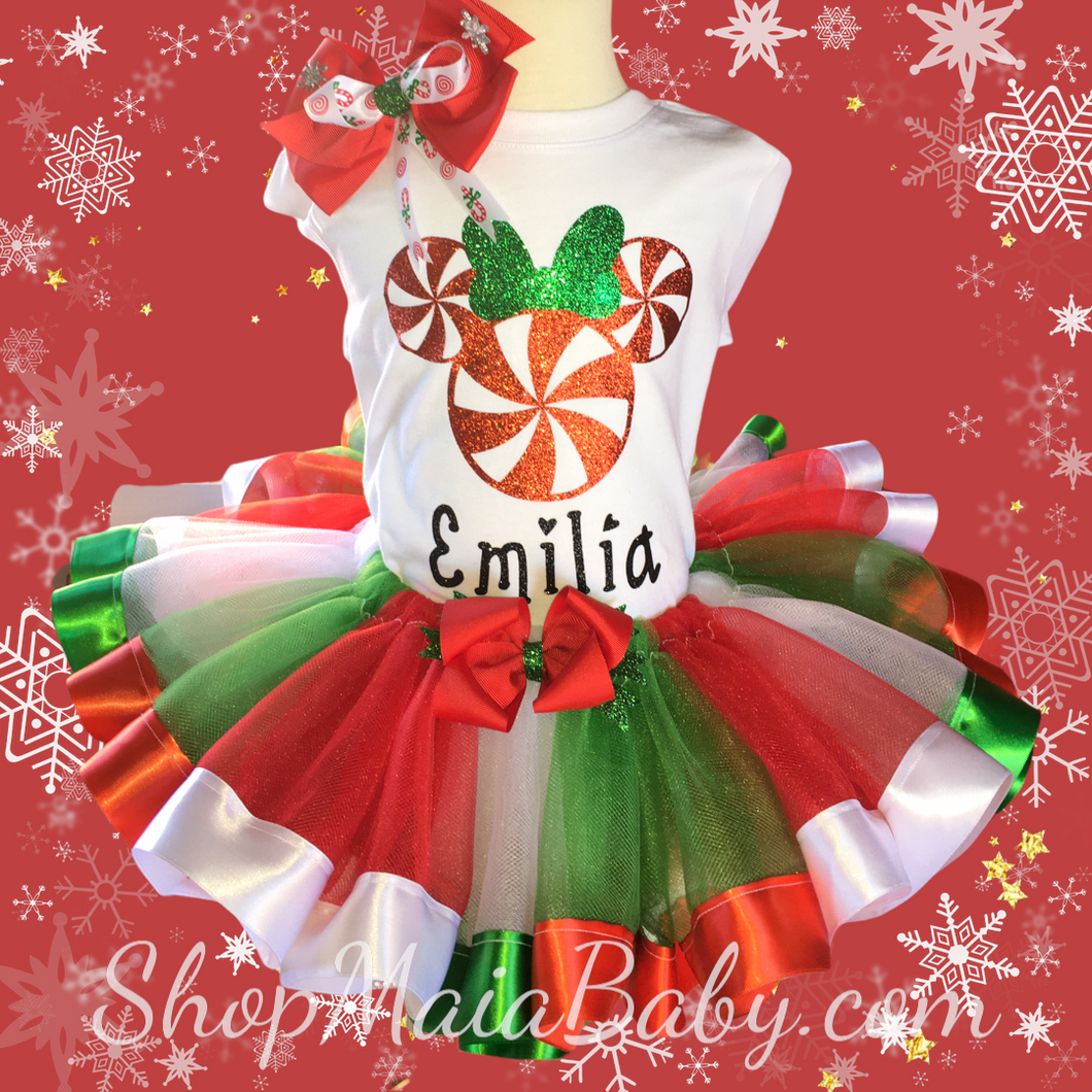 Peppermint Christmas Glitter Tutu Outfit